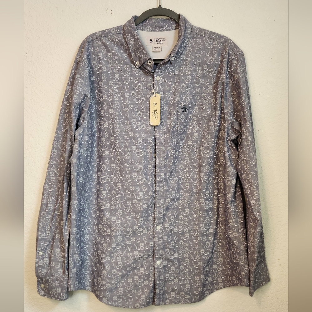 NWT Original Penguin Long Sleeve Button-Down Bowling Themed Men's Shirt, Size XL